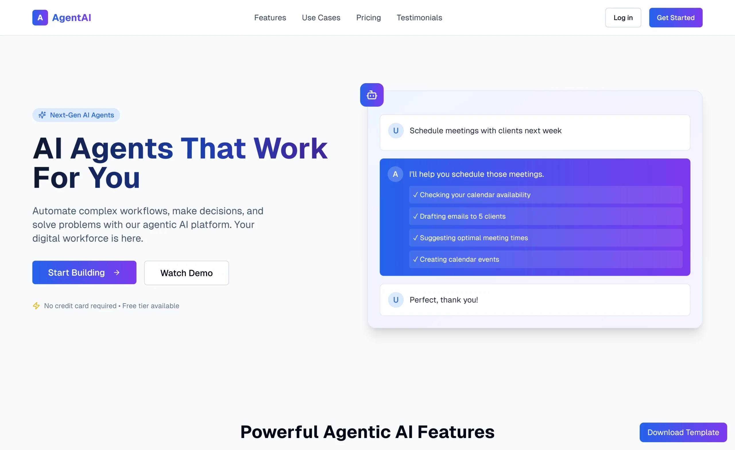 AgentAI - Free Tailwind CSS Next.js SaaS Landing Page Template