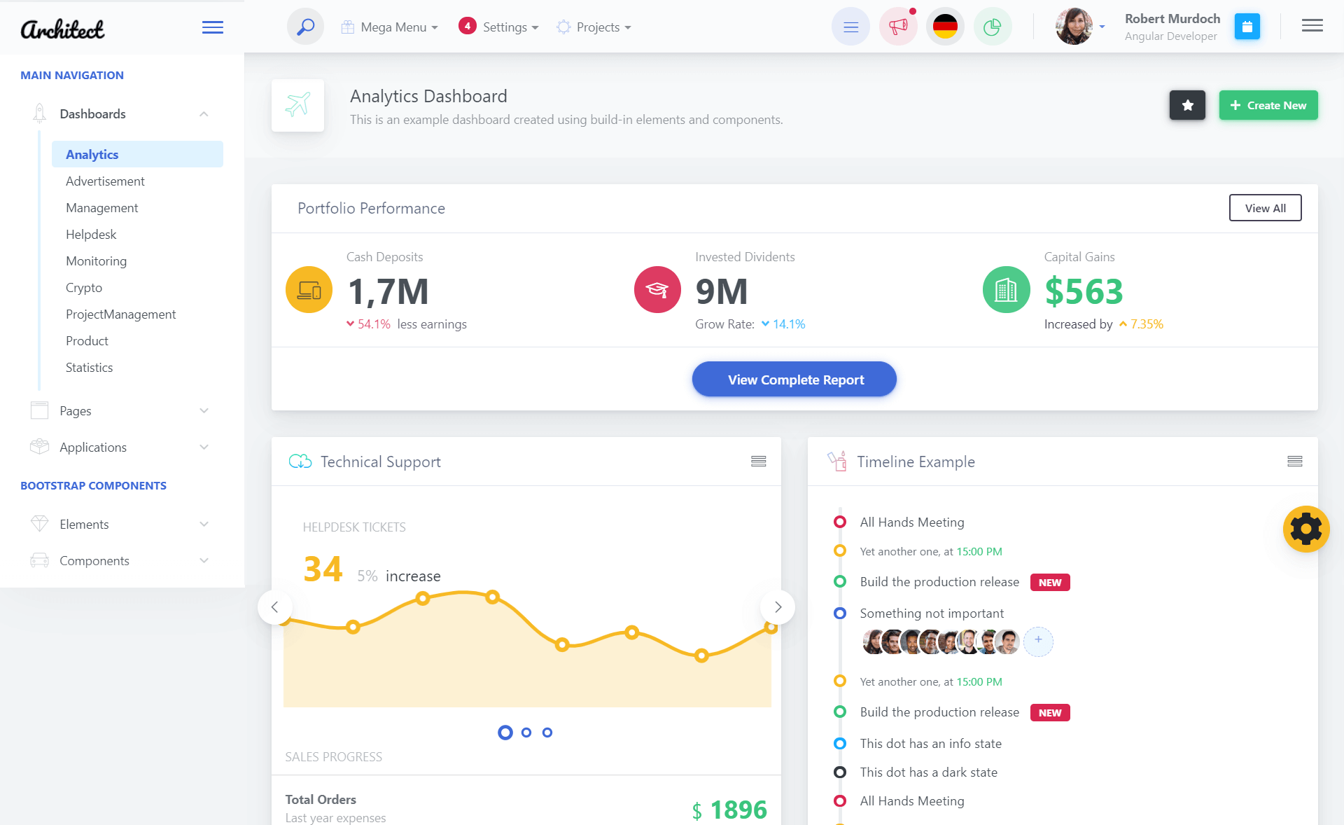 Architect UI Angular Pro - Free Bootstrap 4 Angular 7 Admin Dashboard Template