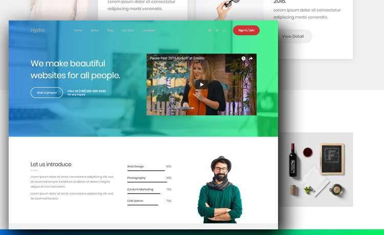 Hydro - Free HTML5 Portfolio Website Template With Gradient and Dazzling Colors