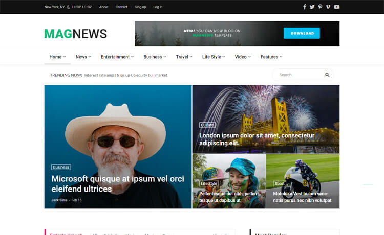 Magnews2 - Free Bootstrap 4 HTML5 News Website Template