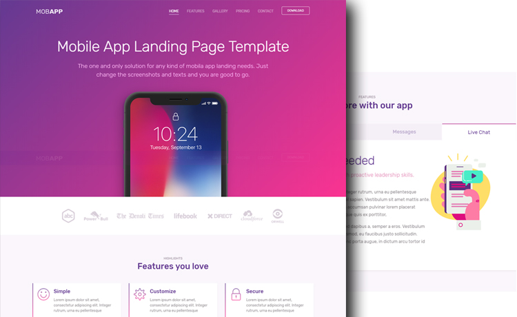 MobApp - Free HTML5 Bootstrap 4 App Landing Page Template