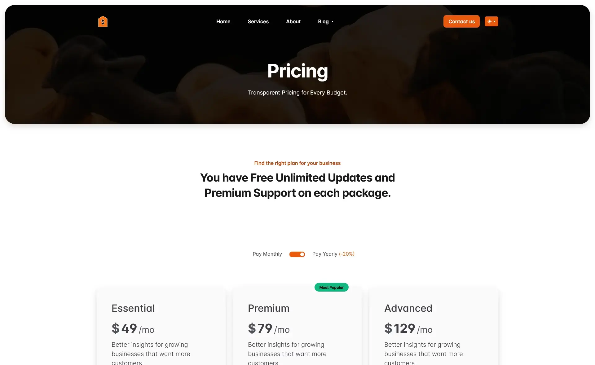 Pensio - Free Responsive Bootstrap 5 Pricing Plan Template