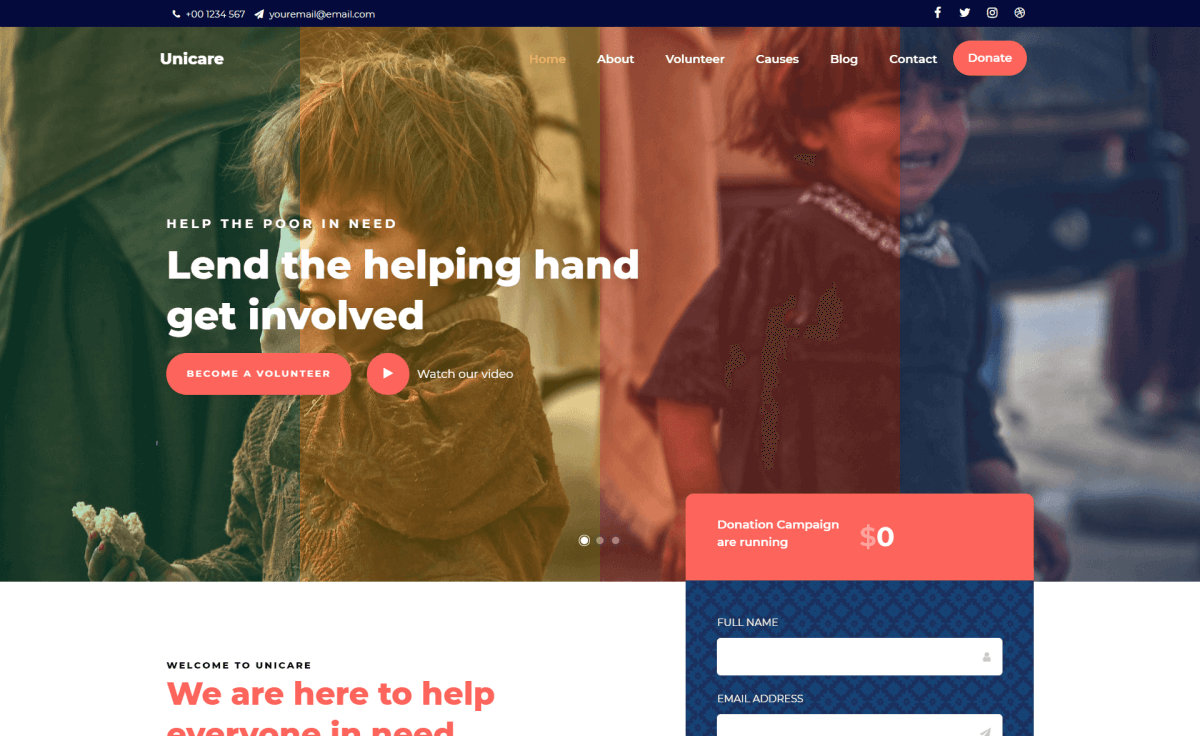 Unicare - Free Responsive Bootstrap 4 HTML5 Charity Website Template