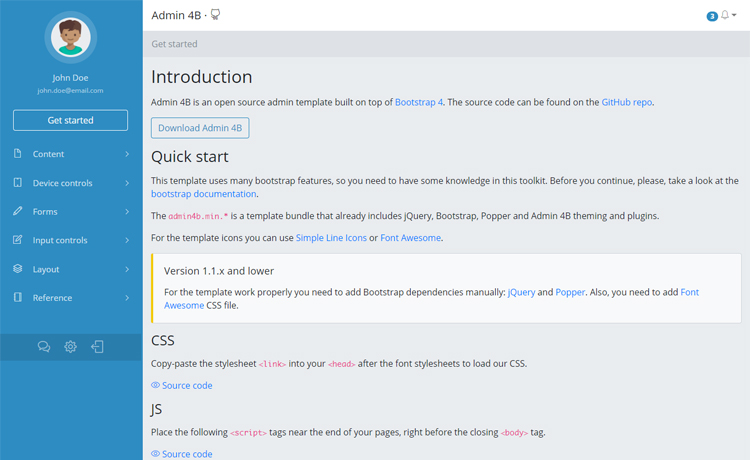 Admin 4B - Free Bootstrap 4 HTML5 admin dashboard template