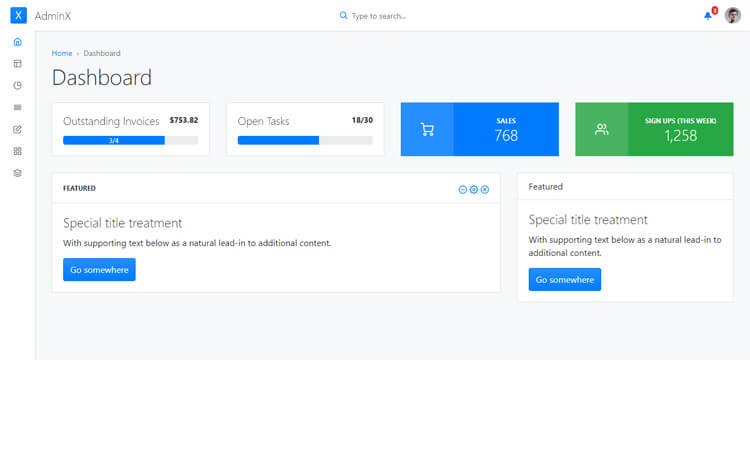 AdminX - Free Bootstrap 4 responsive admin dashboard template