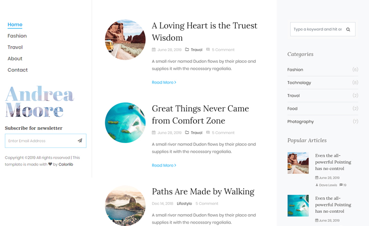 Andrea - Free Bootstrap 4 HTML5 Blog Website Template