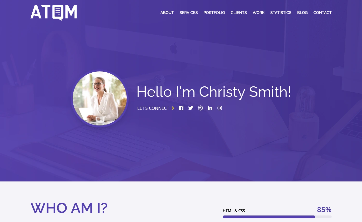Atom - Free Tailwind CSS Portfolio Website Template