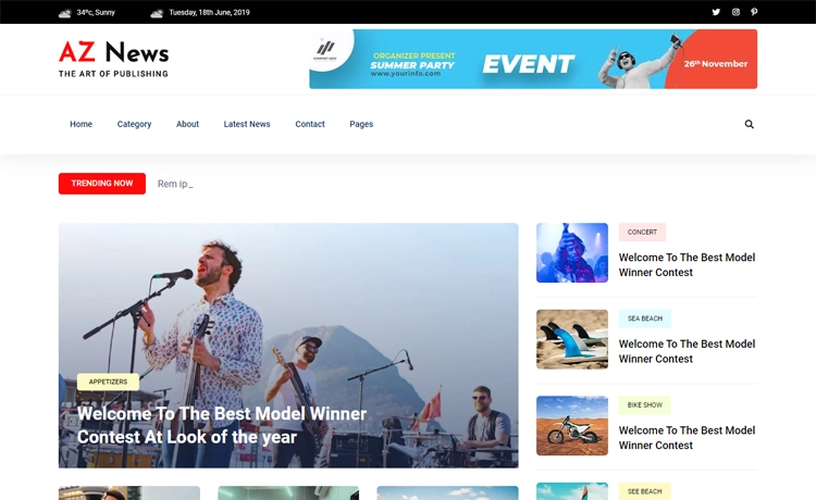 Aznews - Free Bootstrap 4 HTML5 News Portal Website Template