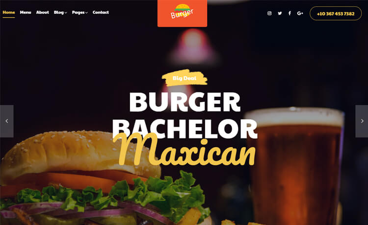 Burger - Free Bootstrap 4 HTML5 Responsive Food Website Template