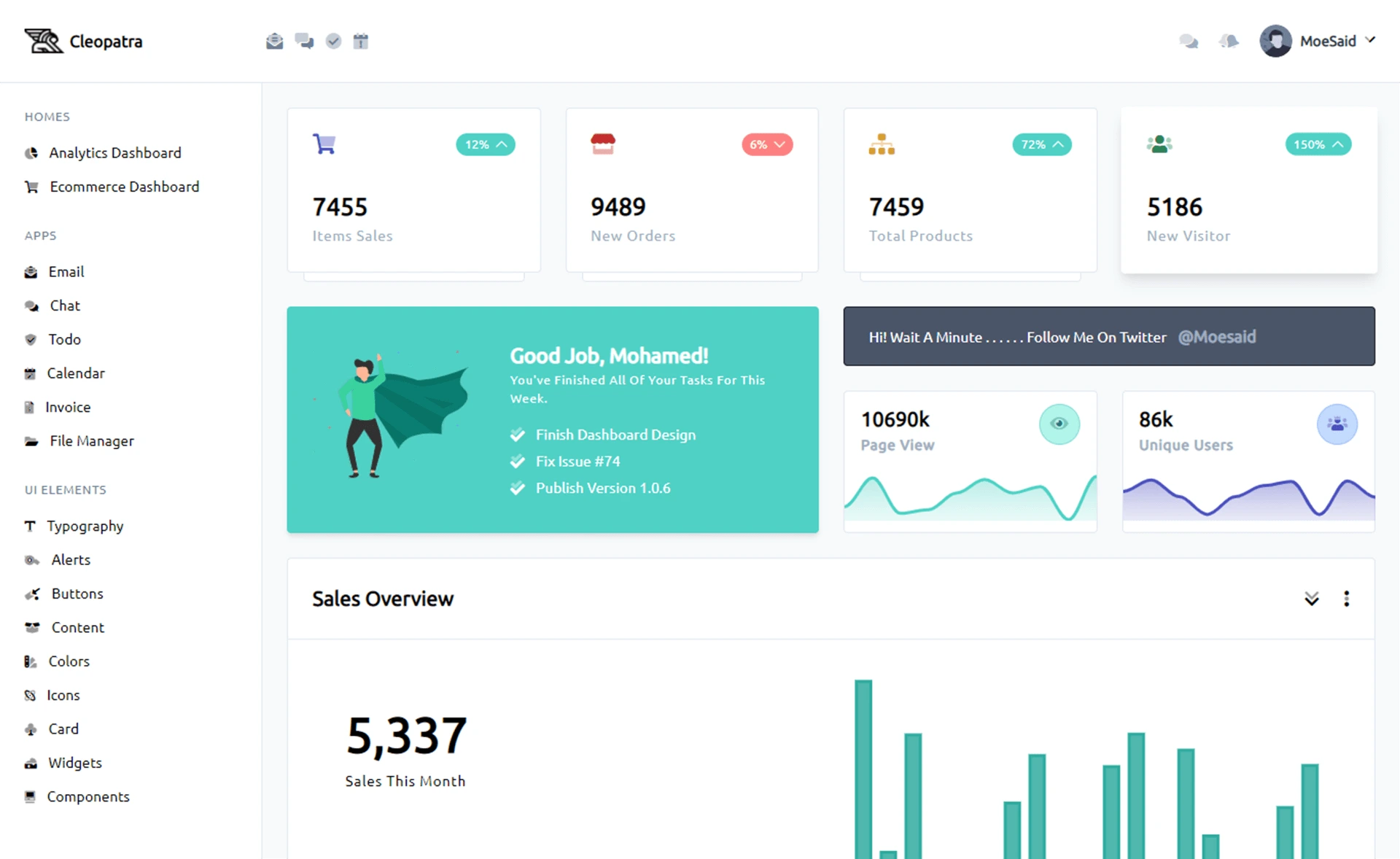 Cleopatra - Free Responsive Tailwind CSS Admin Dashboard Template