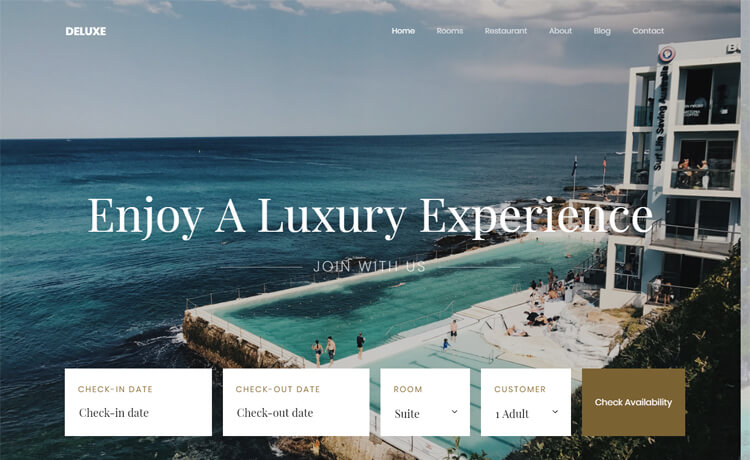 Deluxe - Free Bootstrap 4 HTML5 hotel resort website template