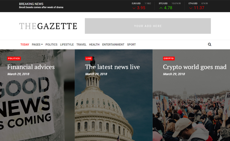 TheGazette - Noticeable and Feature-rich Free Bootstrap Magazine Template