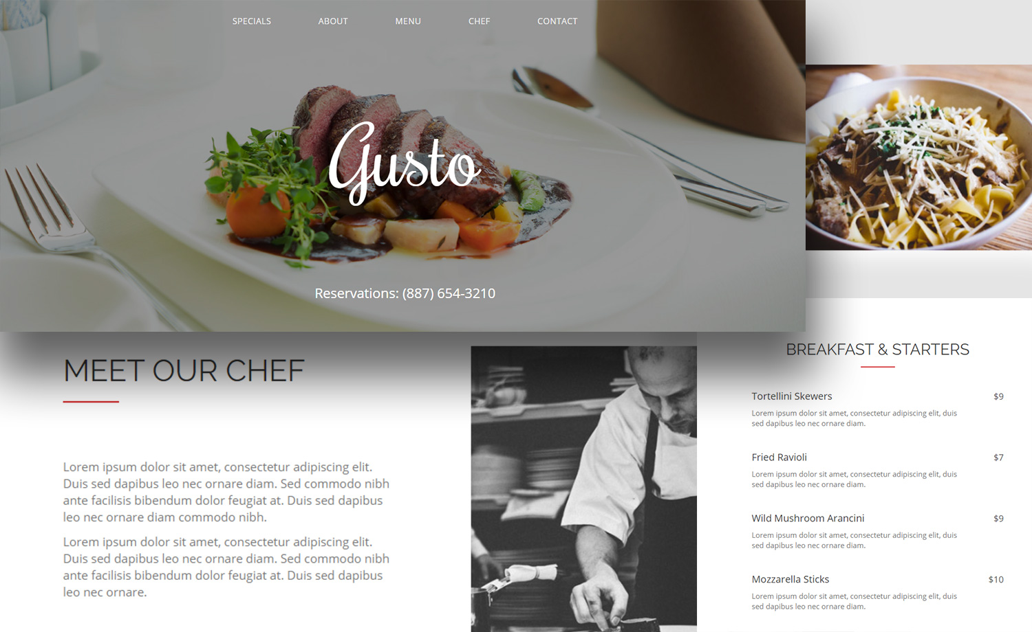 Gusto - Free HTML5 Food Restaurant One Page Website Template