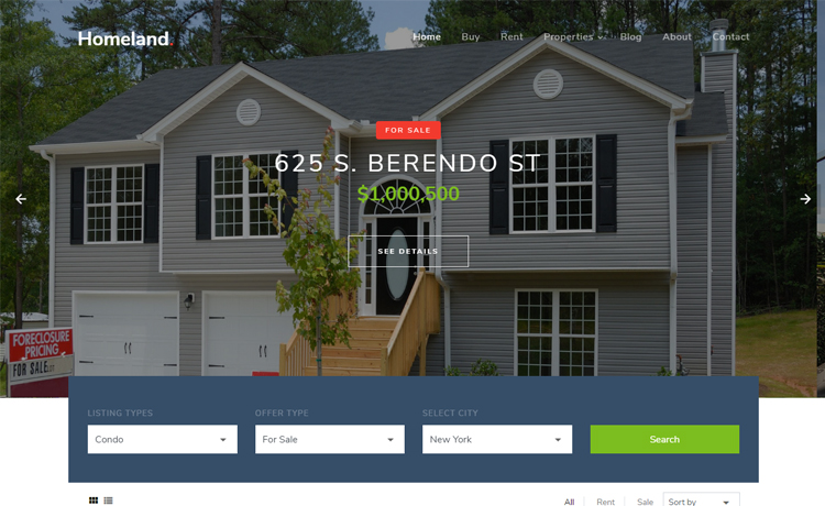 Homeland - Free Bootstrap 4 HTML5 real estate website template