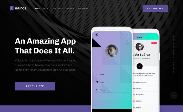 Kairos - Free HTML5 mobile app landing page template