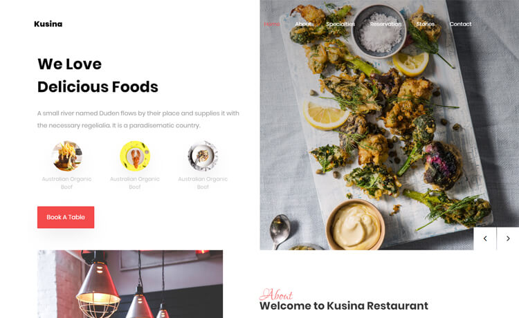 Kusina - Free Bootstrap 4 HTML5 Restaurant Website Template
