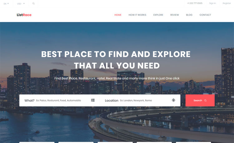 Listrace - Free one page Bootstrap HTML5 directory listing website template