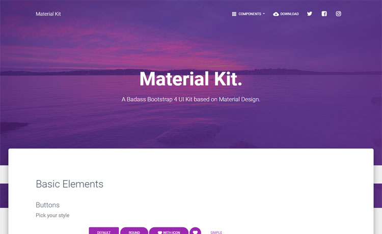 Material Kit - A Free Bootstrap 4 UI Kit website template