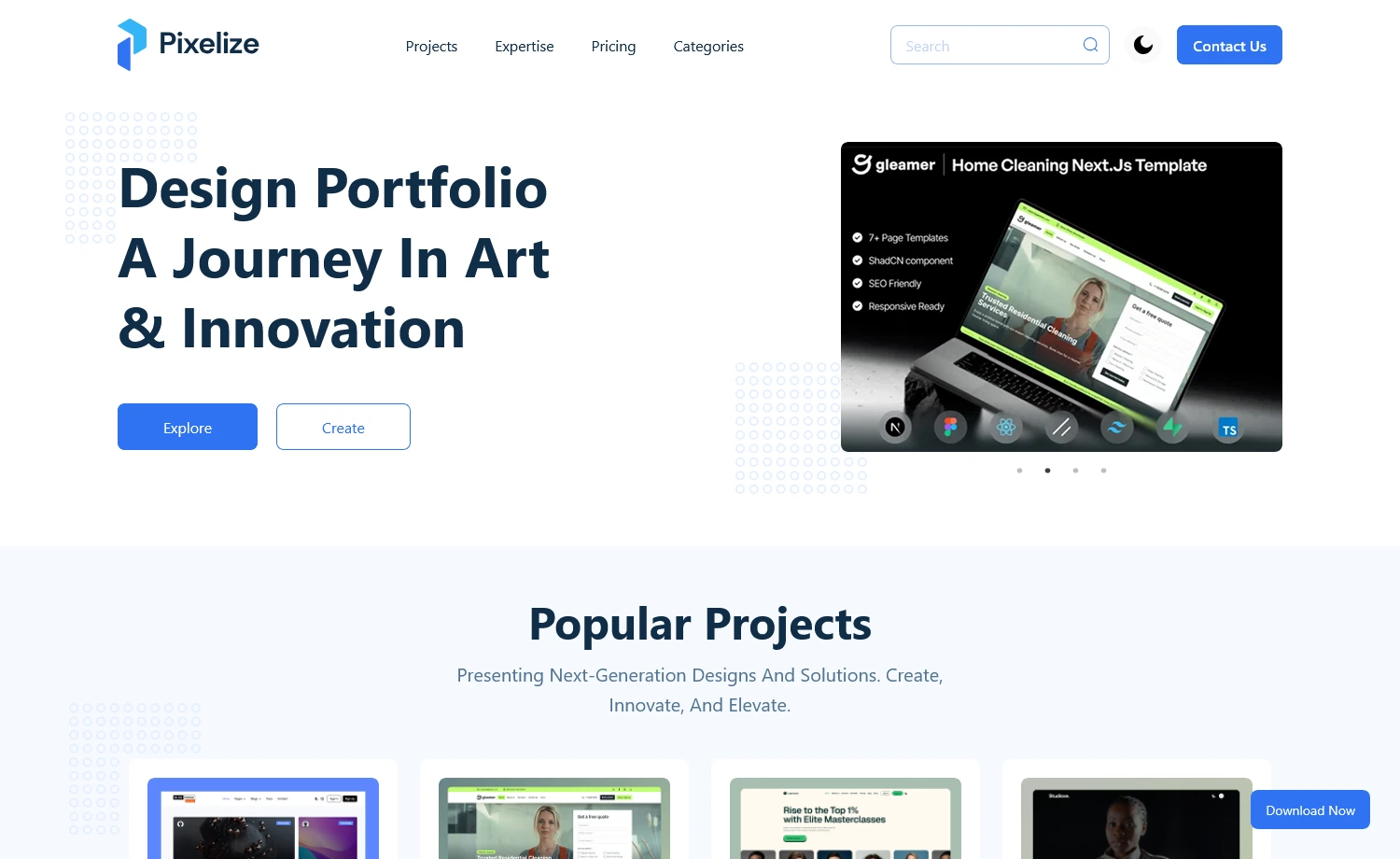 Pixelize - Free Tailwind CSS Next.js Portfolio Website Template