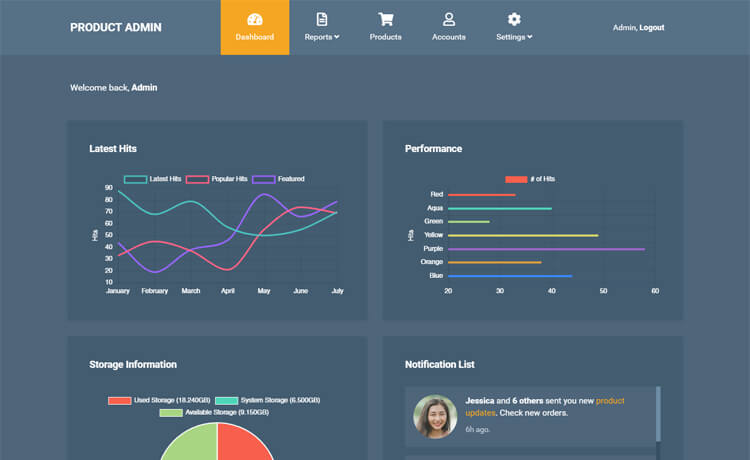 Product Admin - Free HTML5 admin dashboard template