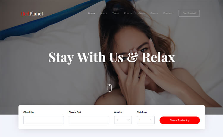 RedPlanet - Free HTML5 Hotel Website Template Based On Bootstrap 4
