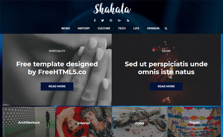 Shahala - Free Bootstrap 4 HTML5 Creative News Website Template
