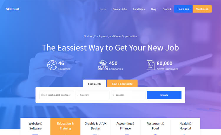 Skillhunt - Free Bootstrap 4 HTML5 Job Board Website Template