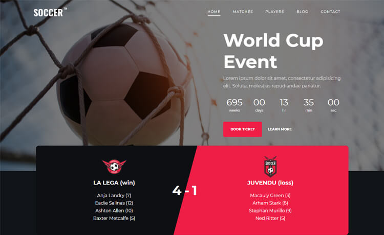 Soccer - Free Bootstrap HTML5 Sports Website Template