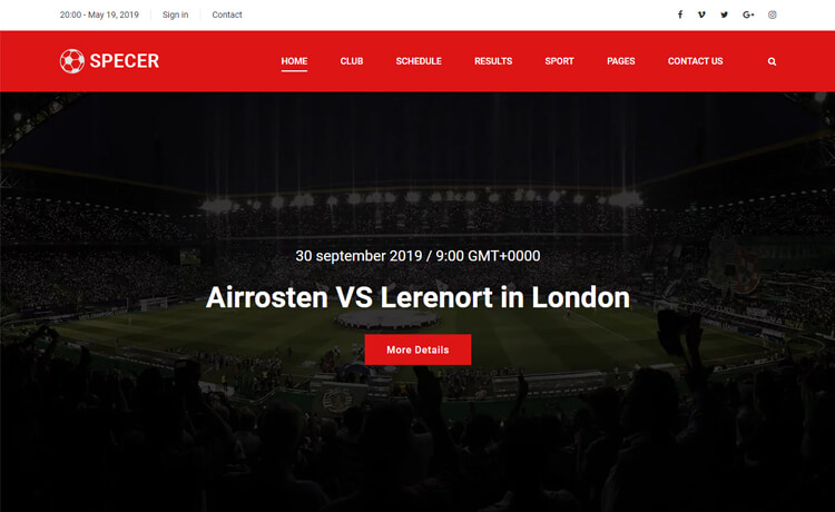 Specer - Free Bootstrap 4 HTML5 Sports Website Template