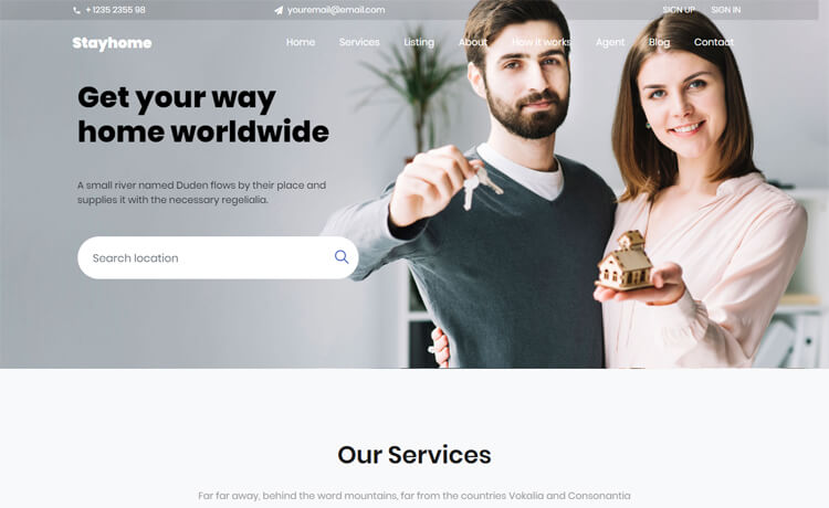 Stayhome - Free Bootstrap 4 HTML5 Real Estate Agency Website Template