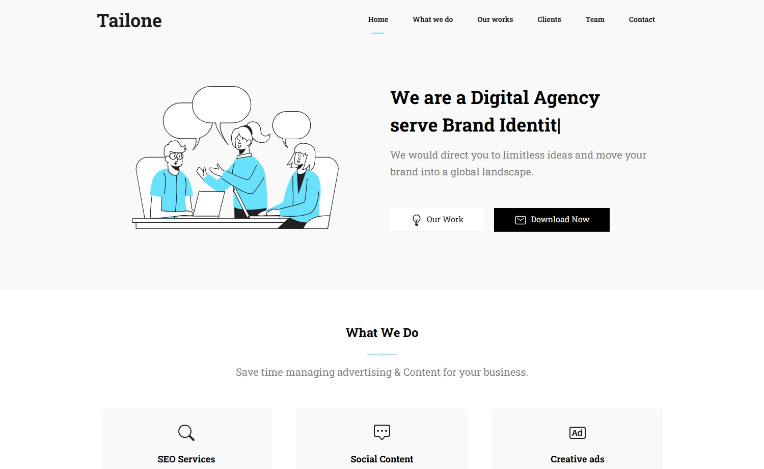 Tailone - Free Tailwind CSS Digital Agency Website Template