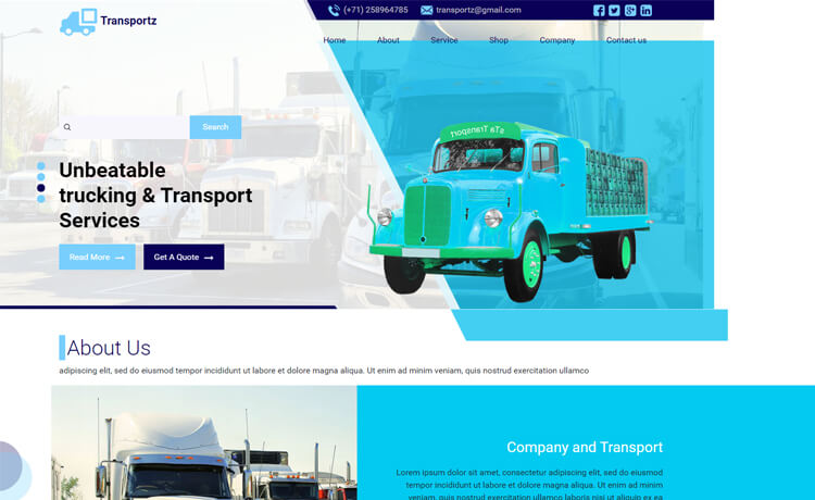 Transportz - Free Responsive Bootstrap 4 HTML5 Logistics Website Template