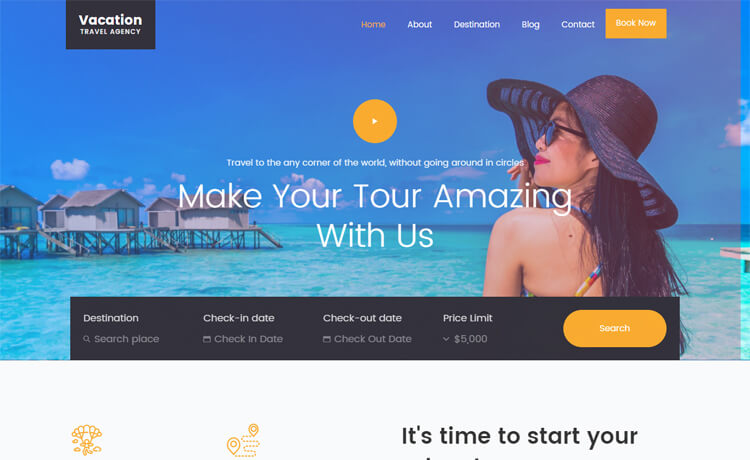 Vacation - Free Bootstrap 4 HTML5 Responsive Travel Agency Website Template