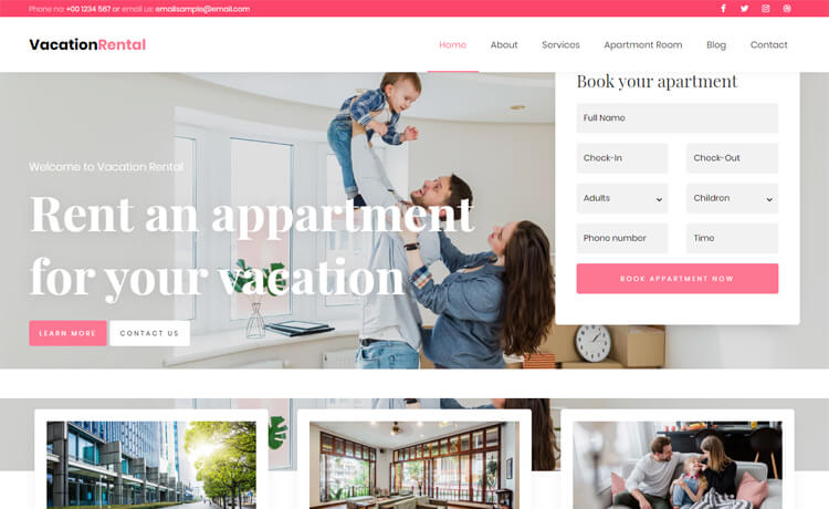 Vacation Rental - Free Bootstrap 4 HTML5 Hotel Business Website Template