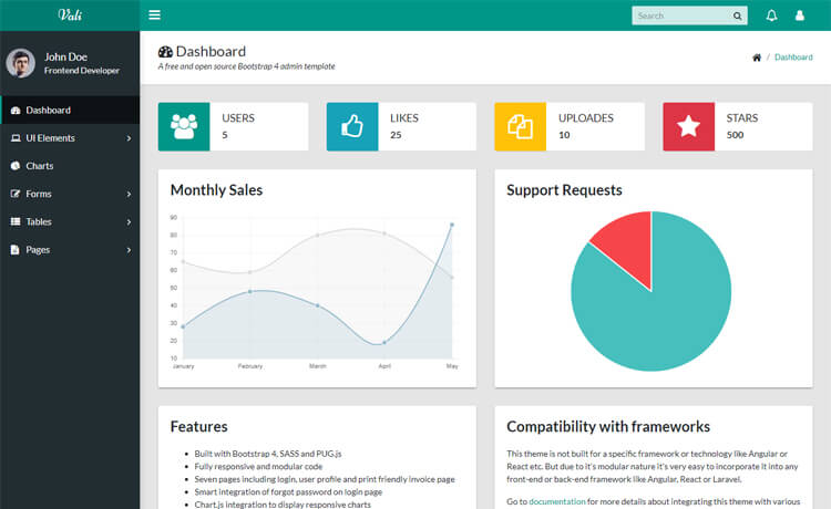 Vali - Free modular Bootstrap 4 admin dashboard template