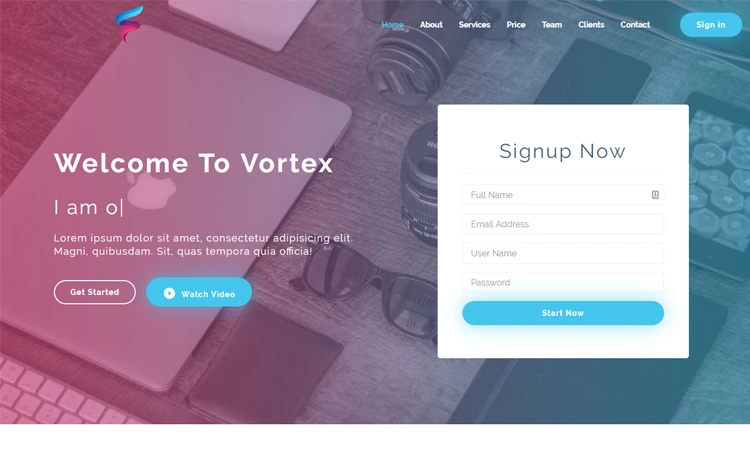 Vortex - Free HTML5 Bootstrap landing page template for business websites